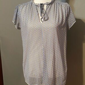 Elegant Blue and White Geometric Blouse